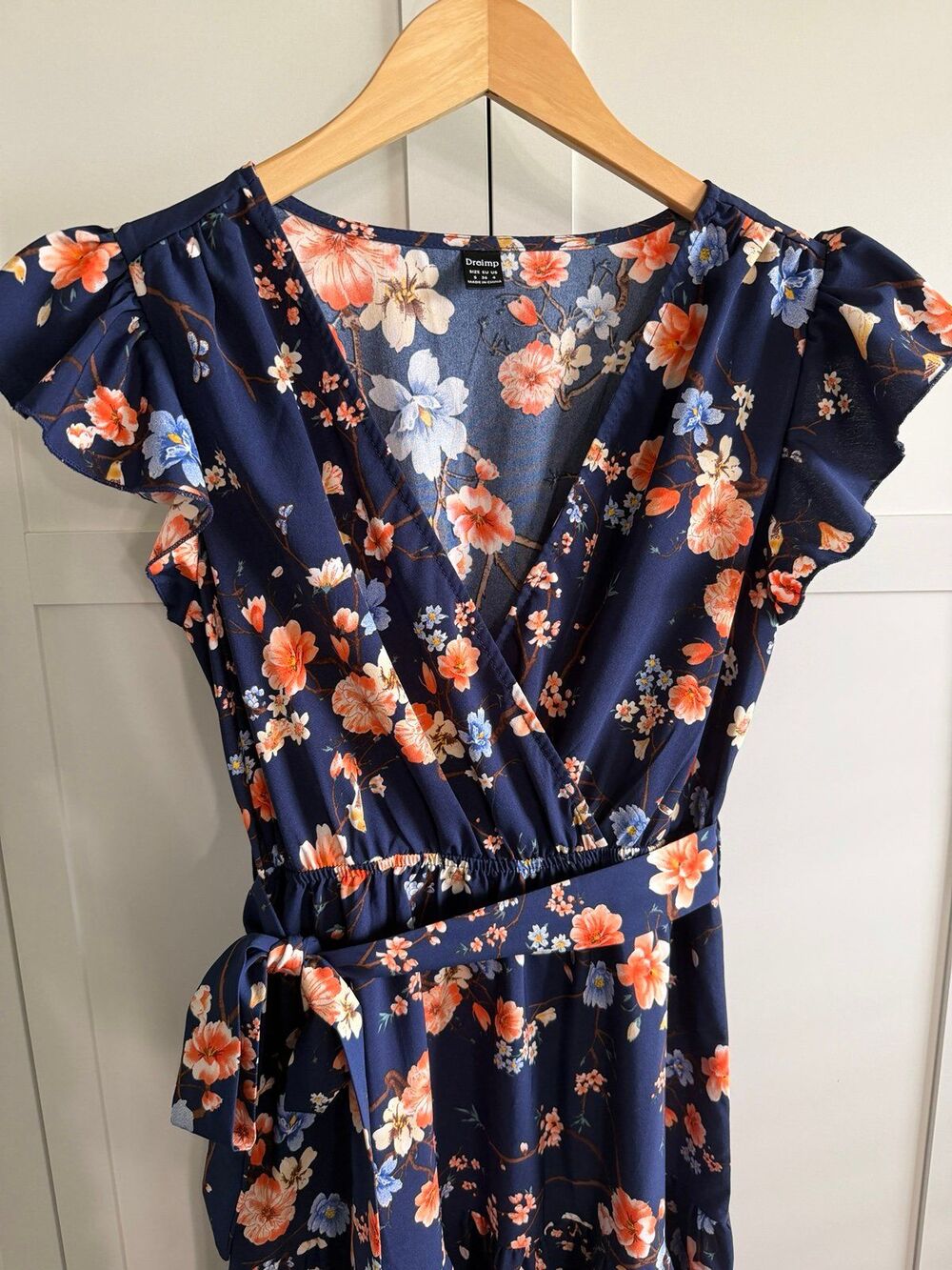 Navy Floral V-Neck Maxi Dress Size Small Excellent Condition